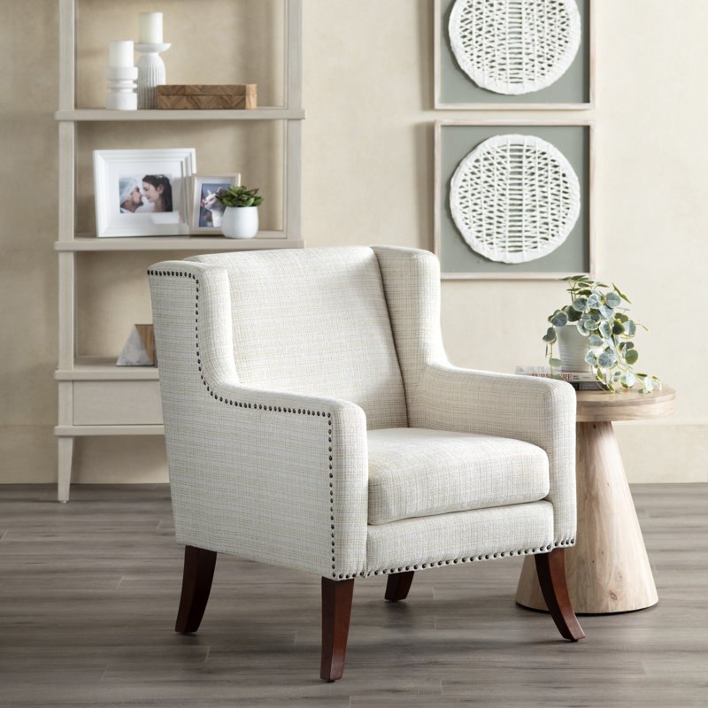 Upholstered Accent Chair, White/Tan Polyester