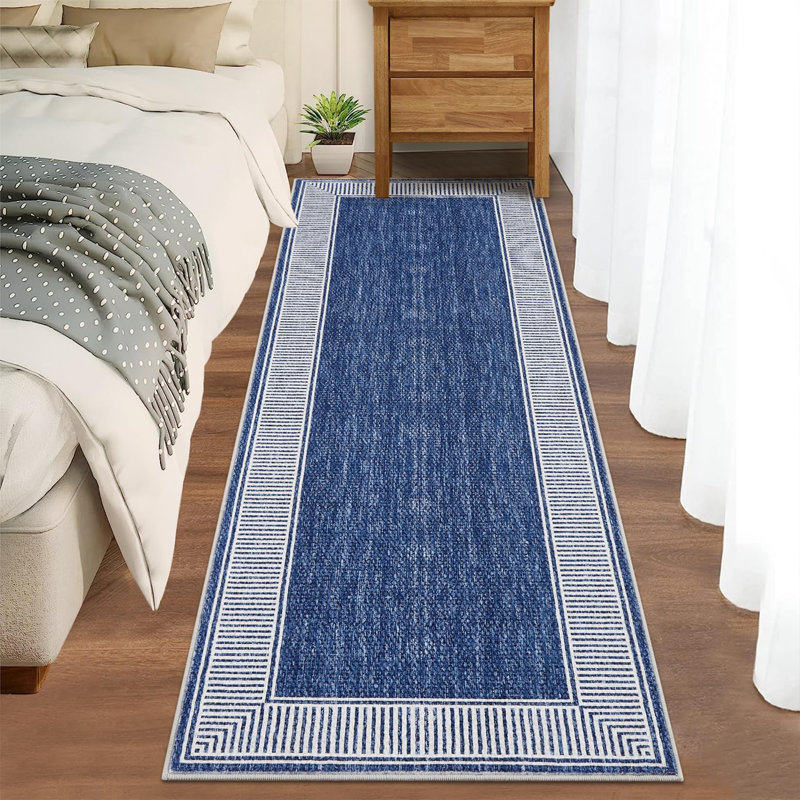 Striped Machine Printed Area Rug, Blue, Runner 60 x 230 cm