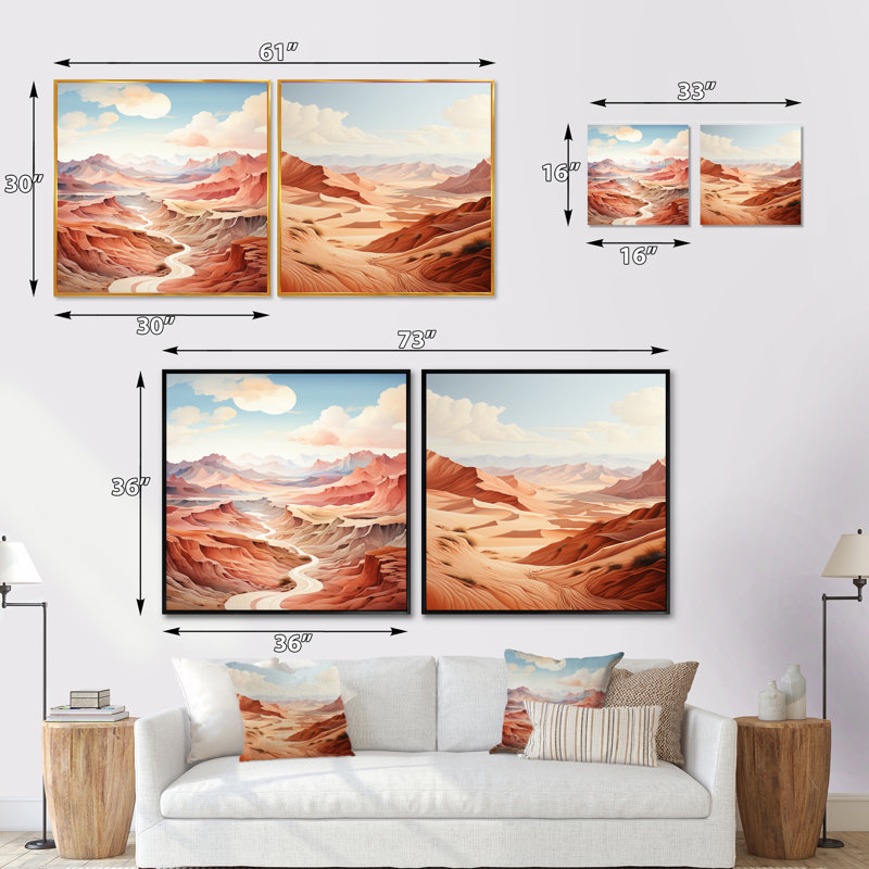 Desert Dreams Canyon Drift - Ensemble de 2 collages carrés de paysages abstraits, Toile tendue, H 30 po x l 61 po