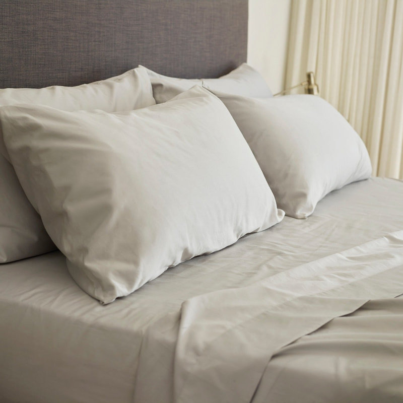 City Sateen Fitted Sheet, Gray, King Sheet Set with 4 Pillowcases
