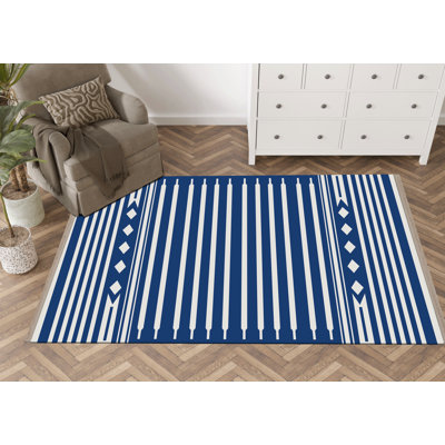 Tapis décoratif moderne à motif de lignes bleues