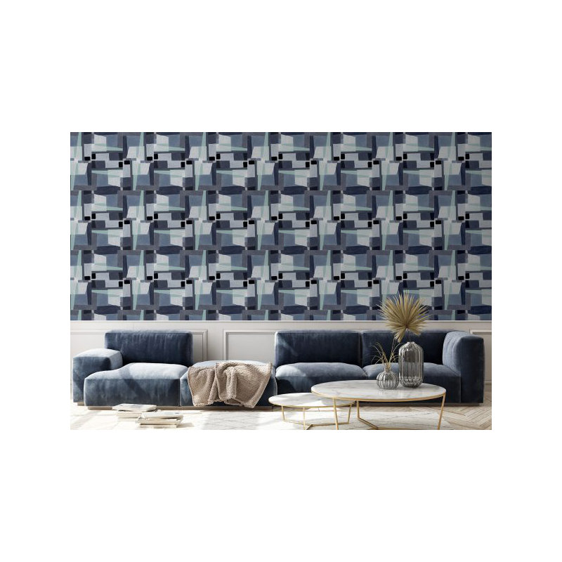 10m X 60cm Gazelle Wallpaper Roll, Blue/Grey/Green