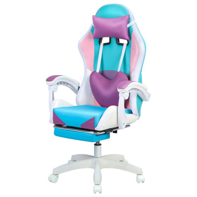 Fauteuil de jeu avec lumières à DEL, fauteuil de massage ergonomique à hauteur réglable, fauteuil de jeu vidéo pour filles avec siège pivotant à 360 °, appui-tête, supporte 300 lb pour le bureau personnel