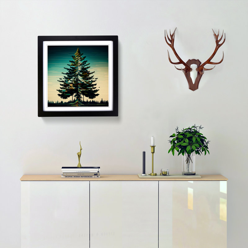 Pine Tree Glitch - Single Picture Frame Print on Wood, Black