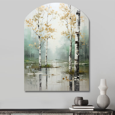 «Birch Woods Ethereal Elegance IV», décoration murale en métal avec bouleau asymétrique