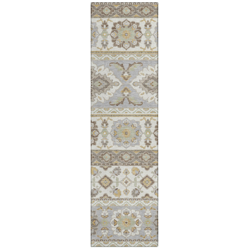 Machine Washable Indoor/Outdoor Chantille ACN2677 Tribal Rug, 2'3" x 7'6" Runner, Ivory