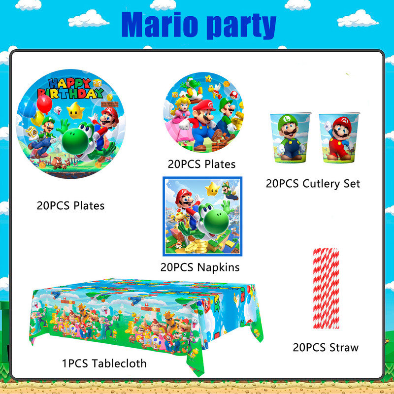 Mario Tableware, 101pcs Super Mario Party Decorations Tableware Set