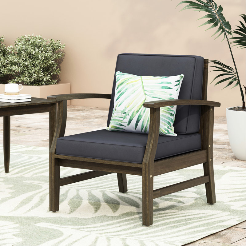 Fauteuil club gris foncé moderne - Fabriqué en bois robuste pour la décoration extérieure - Coussin résistant au style classique