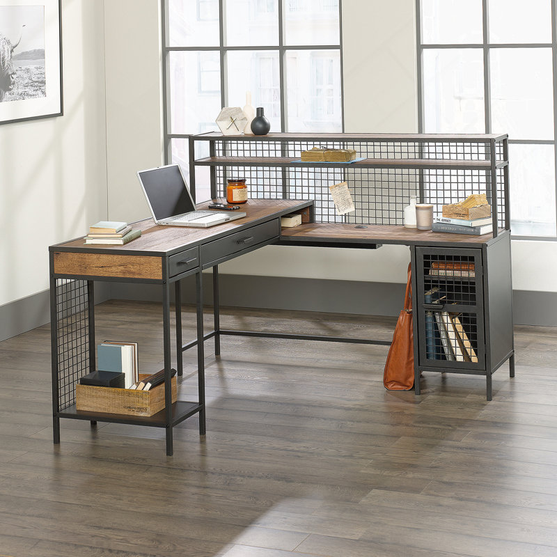 Bureau en L, bureau à structure métallique, bureau d'écriture pour la maison, bureau