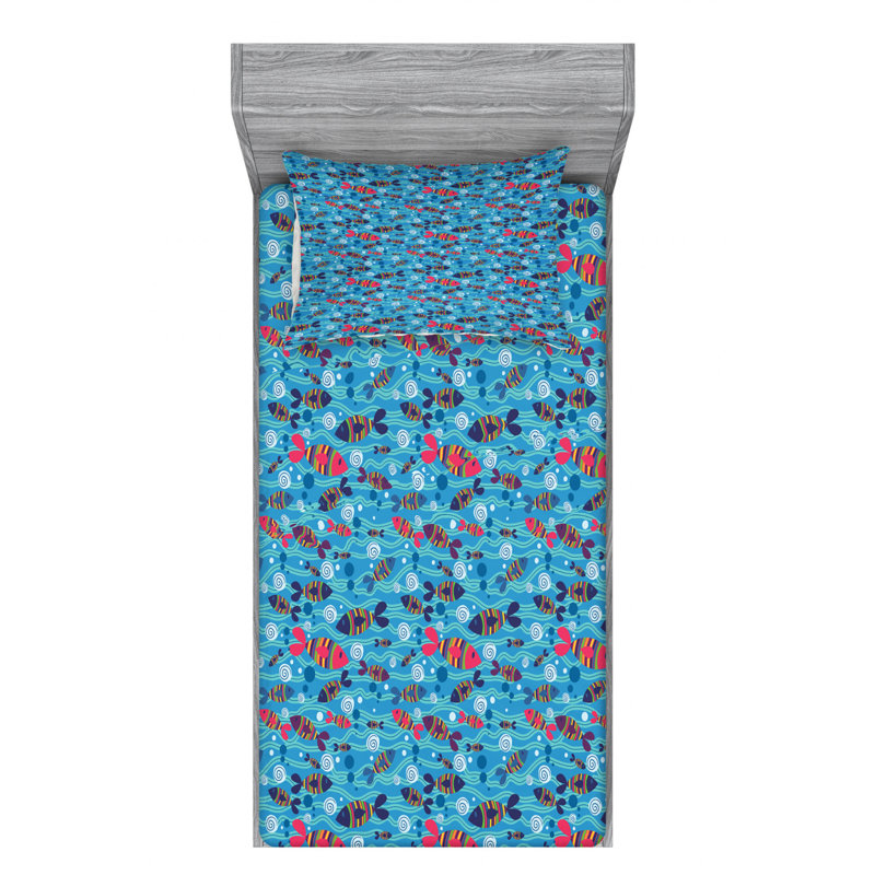 Fishes Microfiber Sheet Set, Twin Sheet Set with Fitted Sheet
