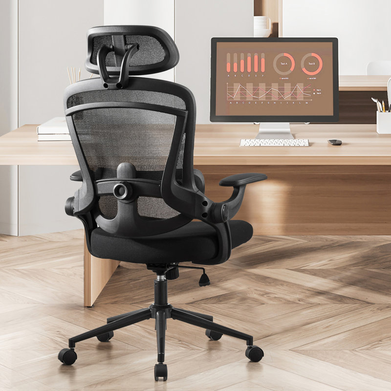 High Back Desk Chair With Adjustable Lumbar Support & Headrest,Comfortable Mesh Computer Chair With Soft Flip Up Arms, Adjustable Height And 120Â°Tilt