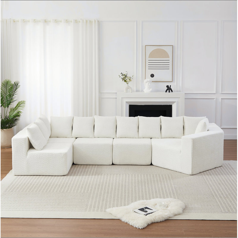 [Vidéo] Canapé d'angle modulaire extra-large en forme de L de 151,6 pouces avec assise profonde, revêtement en tissu chenille, 11 coussins inclus, fauteuil inclinable incurvé, canapé de salon sur pied, aucun assemblage requis