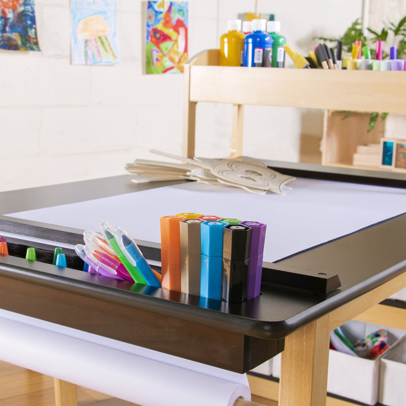 Kids' Wooden Art Center with Storage and Stools