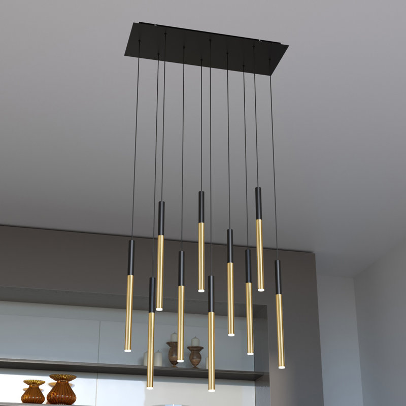 Baileyton 10 - Light Cluster Pendant, Black Top and Brushed Brass