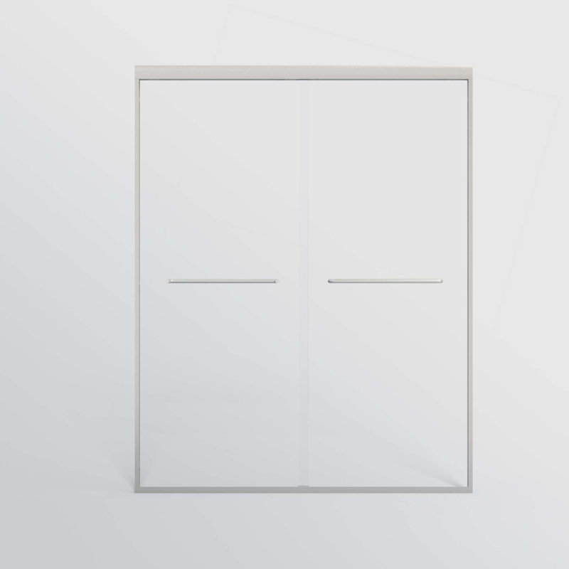 Double Sliding Shower Door,Semi-Frameless Bypass Bathroom Sliding Door With Tempered Glass For Walk-In Shower, Chrome