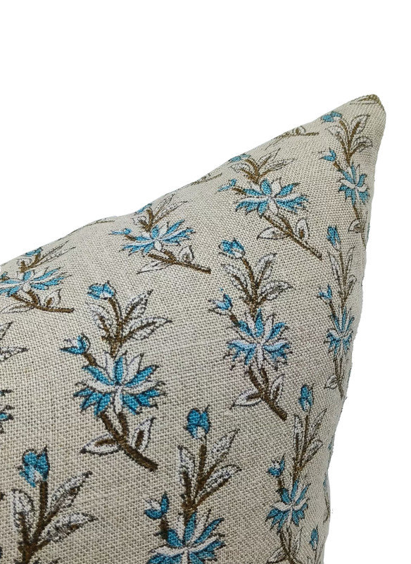 Linen Lumbar Indoor/Outdoor Pillow Cover, 26" x 26", Beige Floral 2