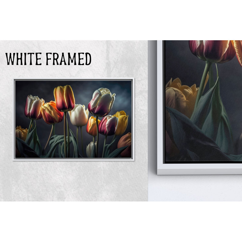 Élégante toile imprimée de fleurs de tulipes: décor floral moderne pour la maison, 1 toile blanche encadrée