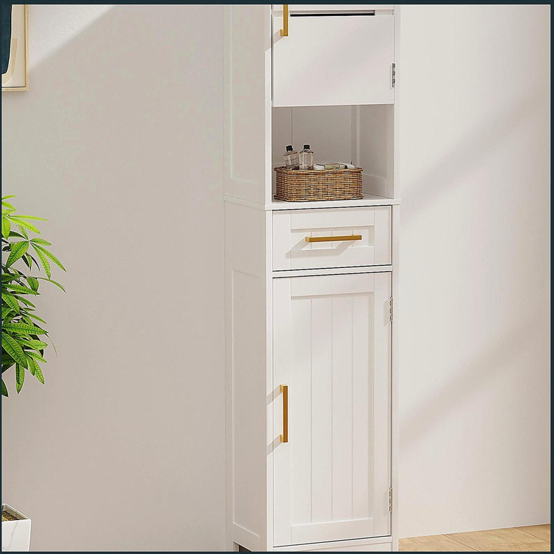 Tall Bathroom Storage Cabinet, Narrow Slim Freestanding Cabinet with 1 Drawer and 2 Doors