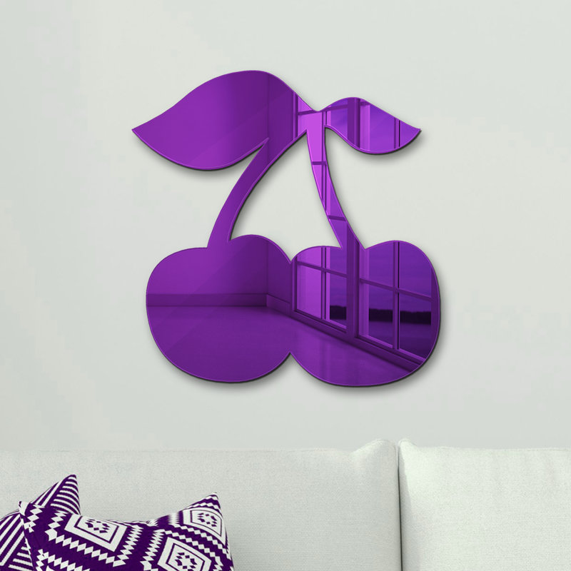 Décoration murale miroir cerise, H 14 po x l 16 po x P 1 po, Mauve