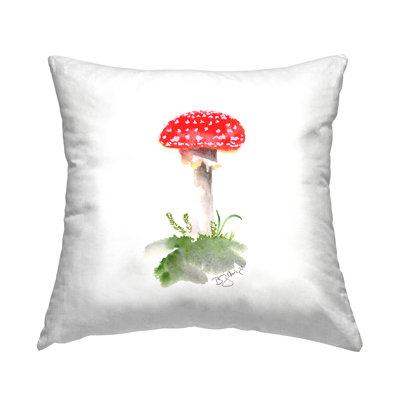 Coussin décoratif à imprimé champignon rouge sur fond blanc par Two If By Sea Studios
