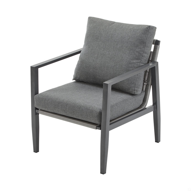 Aluminum Lounge Chair With Sleek Rope Accents And Comfortable Cushions, Gray