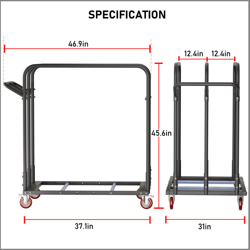 Heavy-Duty Folding Table Dolly Cart with 1800LBS storage, Adjustable Universal Moving Hand Truck for Round and Square Tables, Commercial Stockroom Utility
