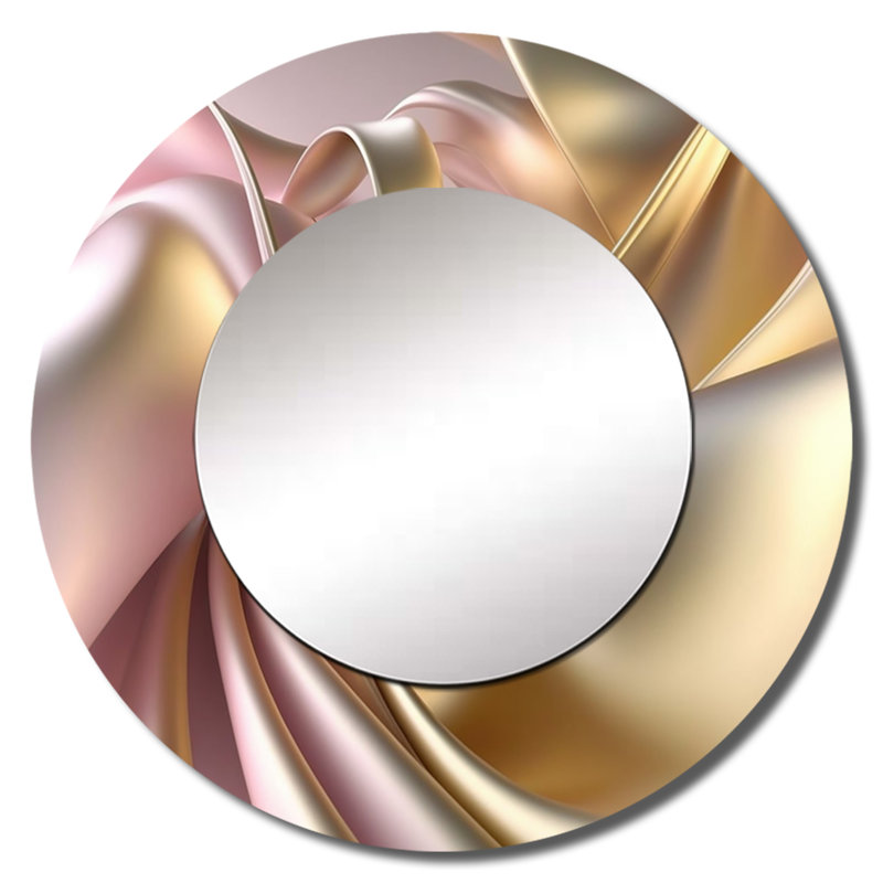 Smooth Liquid Gold In Soft Shades Of Gold And Taup - Liquid Ink Unique Wall Mirror, Gold Round Mirror, Printed Metal Art