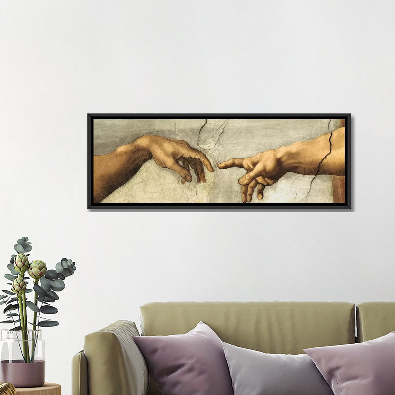 " Creazione Di Adamo, Detail " by Michelangelo, 16" H x 48" W x 1.5" D, Black Framed Canvas