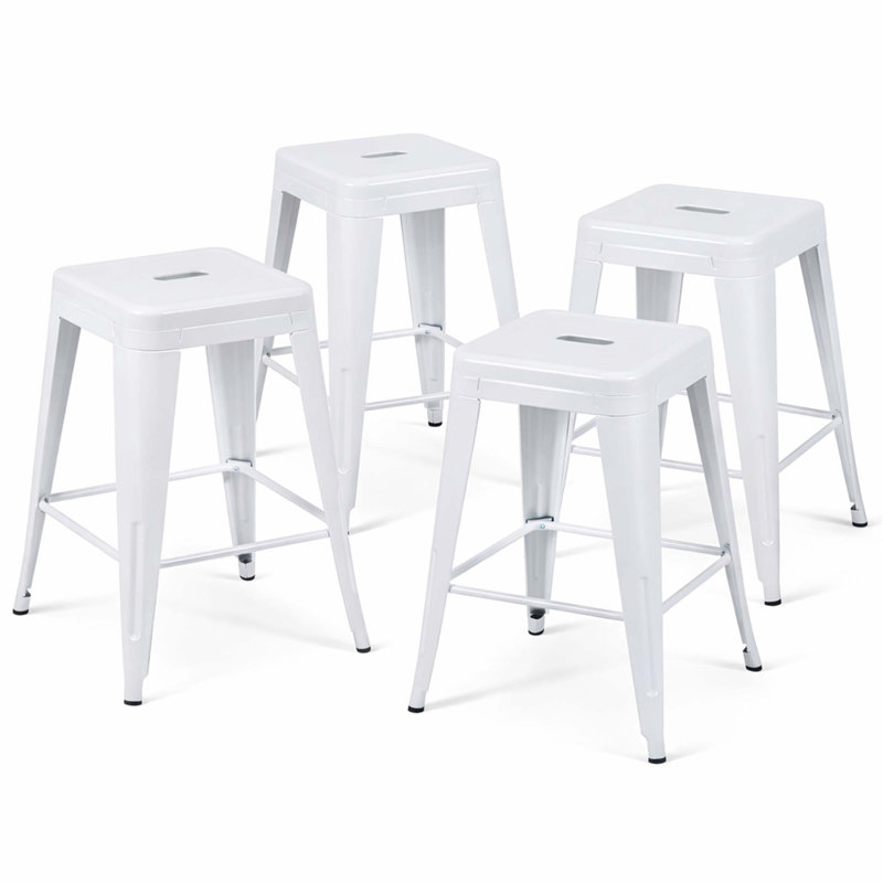 Tabouret à hauteur de comptoir 24 po, tabourets de bar en métal sans dossier, ensemble de 4, non empilable, amovible et facile à assembler, conception peu encombrante pour îlot de cuisine / bar / café / salle à manger