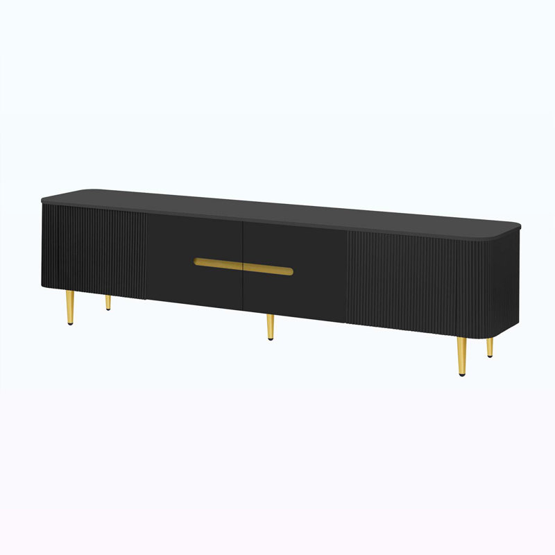 Console multimédia moderne avec 4 armoires spacieuses, Noir, Noir et or