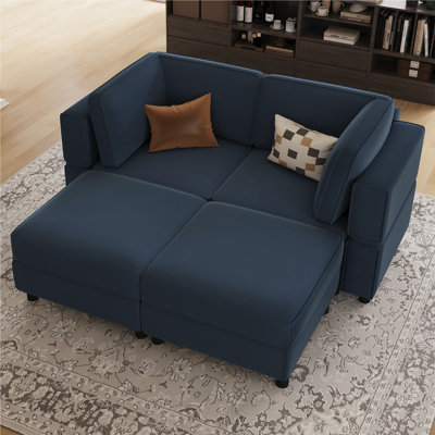 Modular Loveseat Sofa With Two Ottomans
