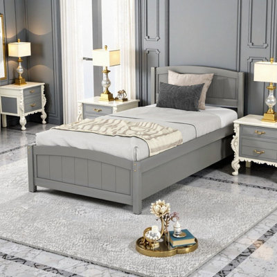 Wood Platform Bed Frame with Headboard, Footboard & Sturdy Slat Support, Solid Pine Bedroom Furniture, Gray