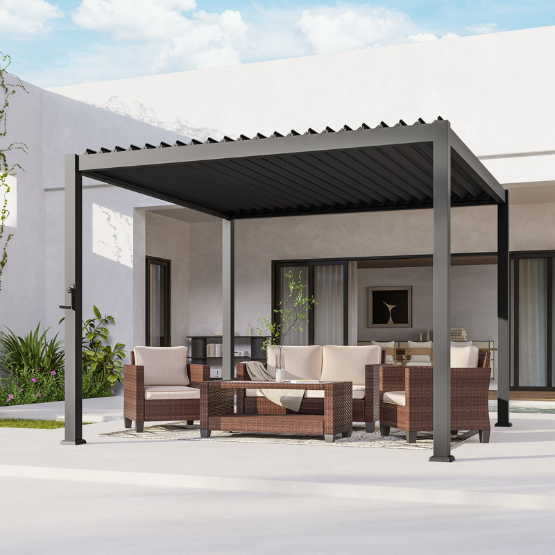 Pergola en métal durable avec toit à persiennes réglable pour jardin extérieur, 10 pi x 10 pi