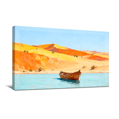 Nautical & Beach Desert Landscape With Boat On Water