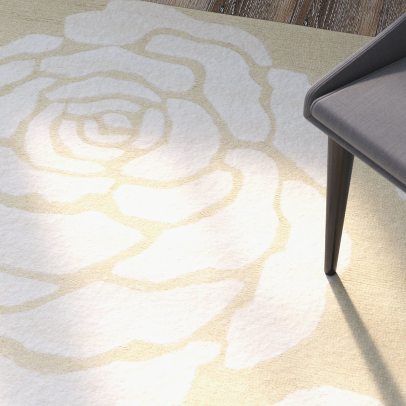 Cannen Hand Tufted Wool Floral Rug, Rectangle 5' x 8'