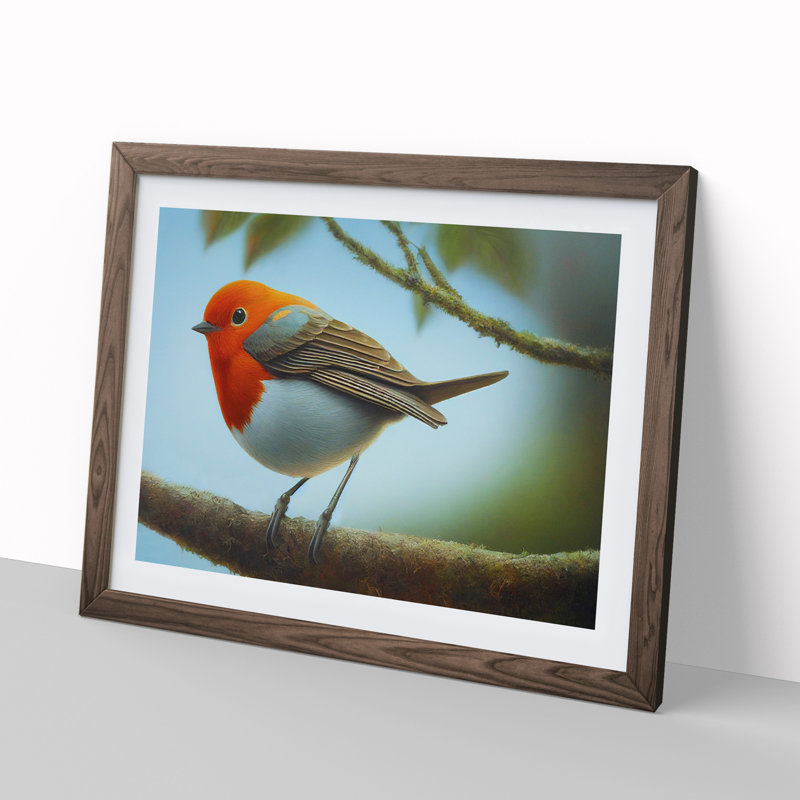 Wonderful Robin Bird - Single Picture Frame Painting, 25cm H x 34cm W x 2cm D, Walnut
