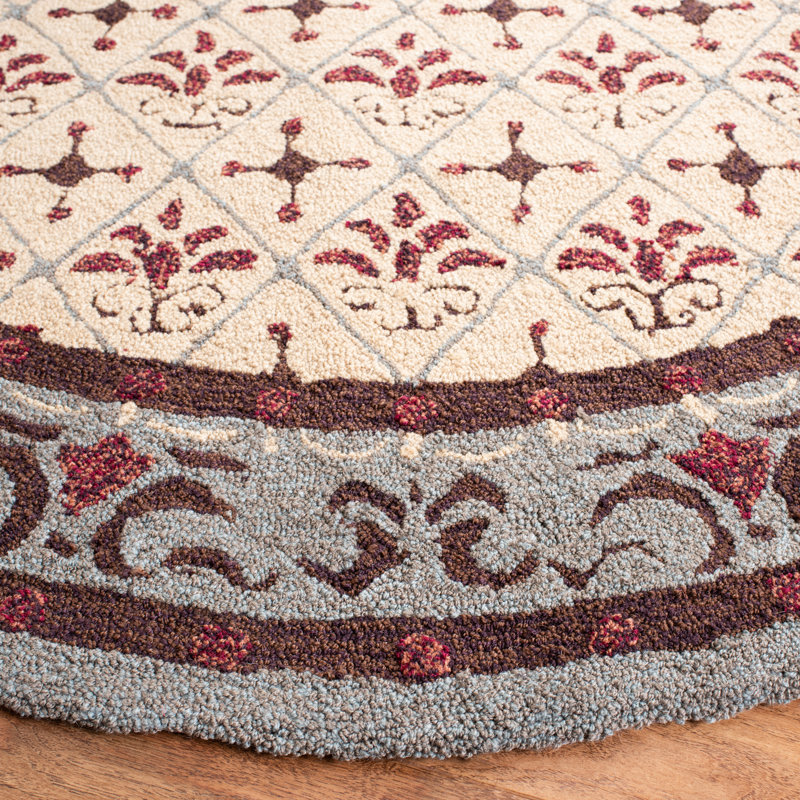 Taran Hand Hooked Performance Floral Rug, Round 6'