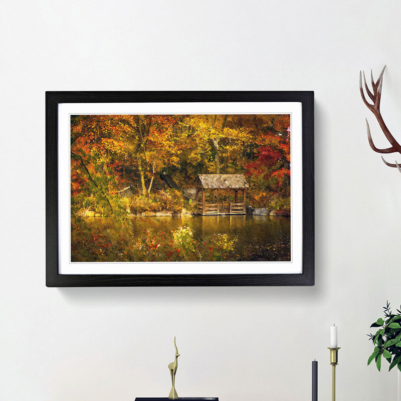 Woodland in Central Park New York - Picture Frame Painting Print, 27cm H x 36cm W x 2cm D, Black Framed