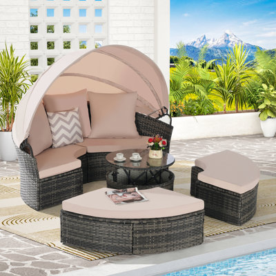 5 lits de jour pour patio avec auvent, coussins hydrofuges, structure, pour table de jardin