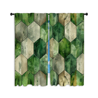 Hexagonal Mosaic Bathroom Room Darkening Curtain Pair