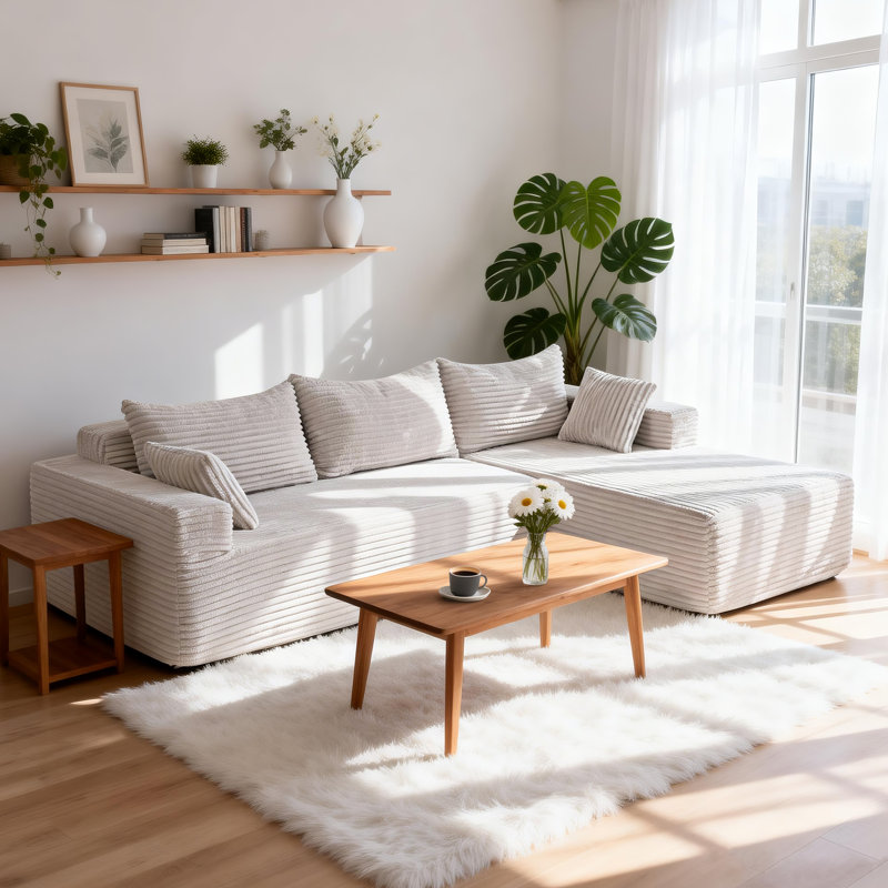 Canapé modulaire en forme de L de Boneless, Polyuréthane beige