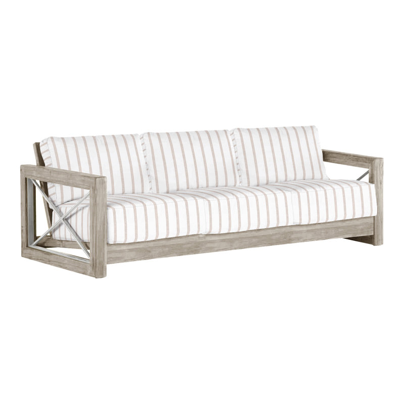 Malta Teak Outdoor Sofa, Oyster Teak/Brushed Stainless, Perigold Mixi Linen, Welt + Dream fill