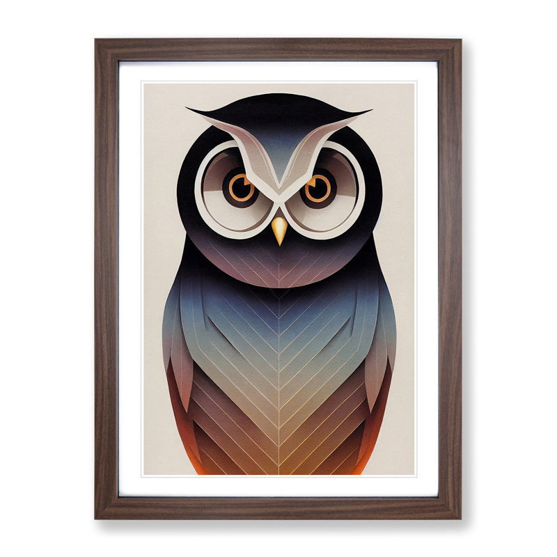 Beauteous Owl Abstract - Single Picture Frame Print, 34cm H x 25cm W x 2cm D, Walnut Framed