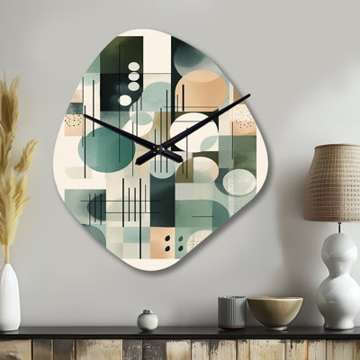 Green Black Minimalism Quiet Depths I - Minimalism Irregular Shape Metal Wall Clock, Green Asymmetrical Metal Wall Clock Print