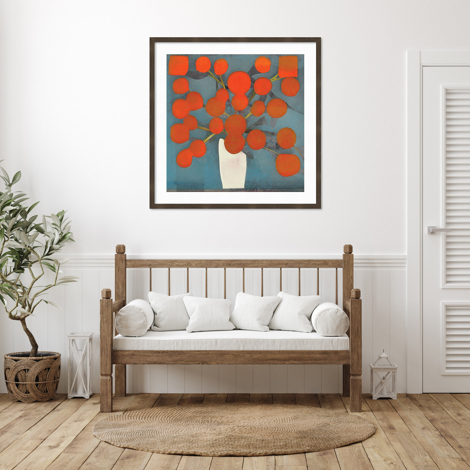 Abstract Orange Flowers Print by Elena Ray, Dark Brown, 42" H x 42" W