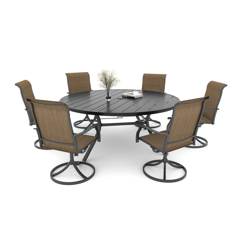 6-person Round Dining Set With Swivel Chairs, Yellow