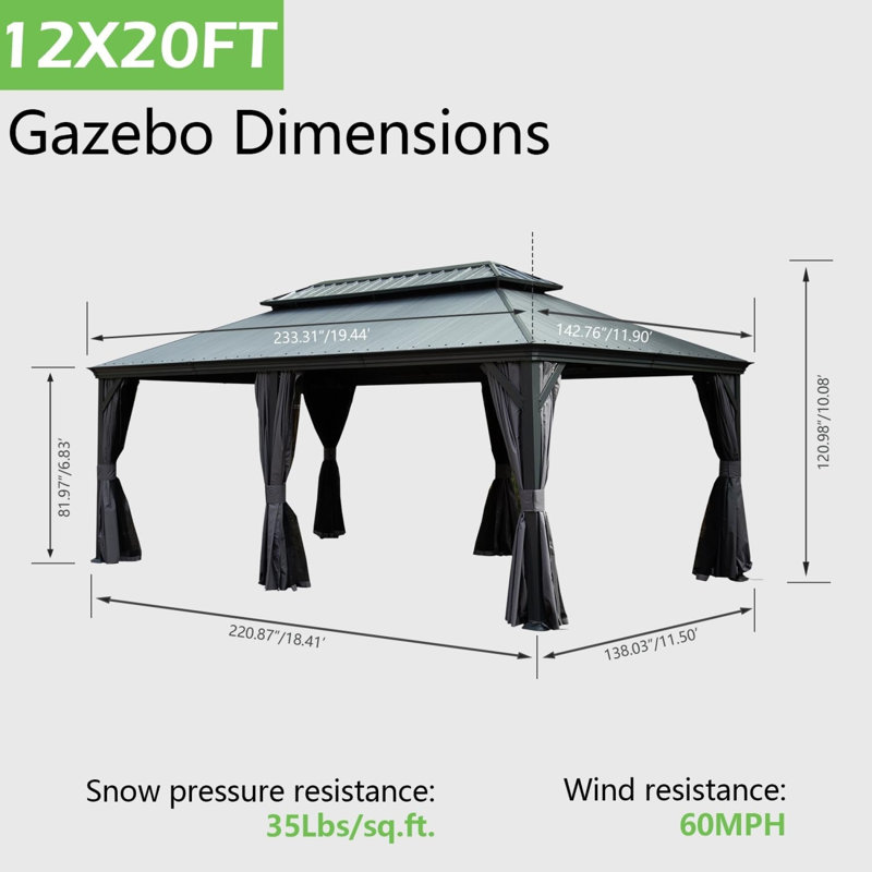 Pavillon de jardin extérieur en métal durable, style moderne pour patio, cour arrière