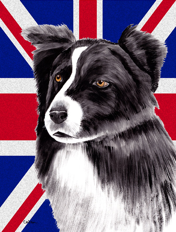 40 x 28 po en polyester britannique 2 faces english union jack drapeau maison, Border collie