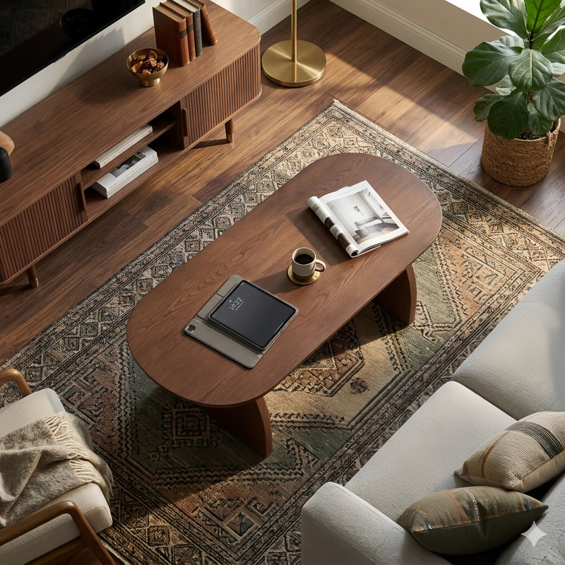 47.24" Oval Coffee Table with Walnut Veneer