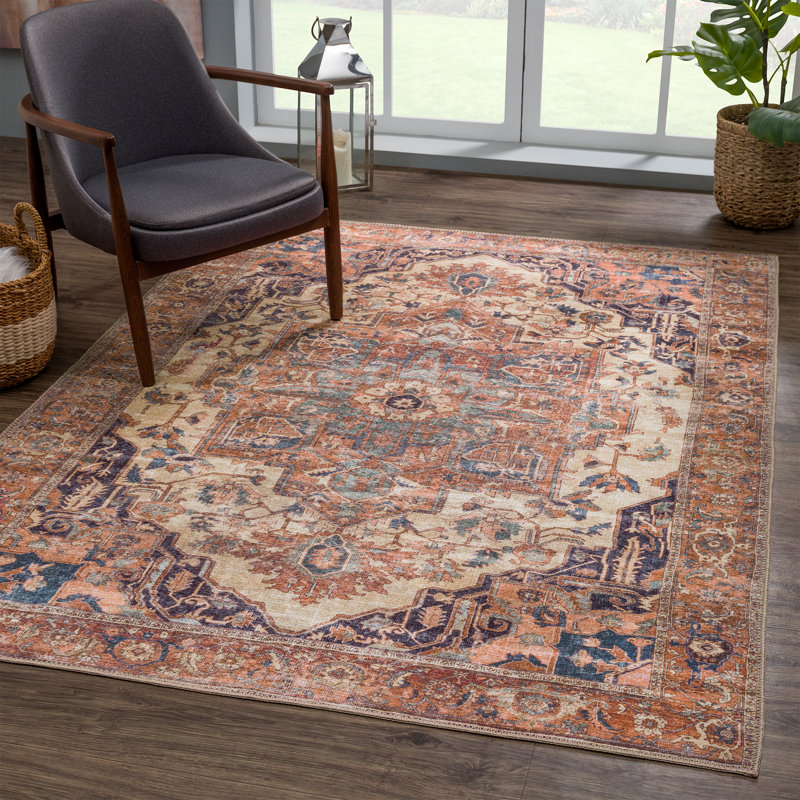Bloom Rugs Washable Runner - Beige / Terracotta, Distressed Runner For Entryways, Hallways And Kitchens, Rectangle 10' x 14'